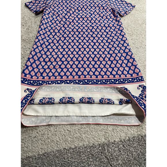 J. Crew Sz 00 Boho Paisley Lined Short Sleeve Shift Dress Blue Red C5608 SU 17 - Picture 3 of 8